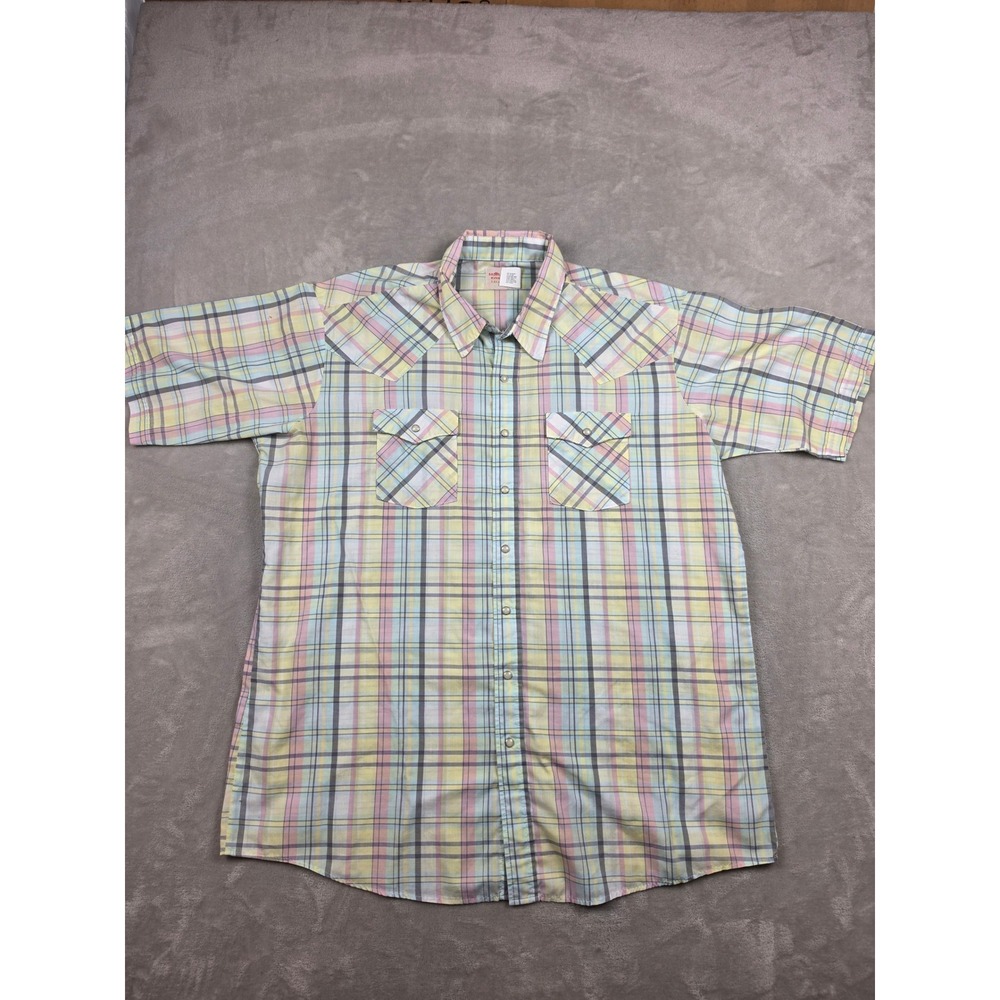 Saddle King Western Shirt Mens 2XL Tall Pastel Plaid Pearl Snap Short Sleeve